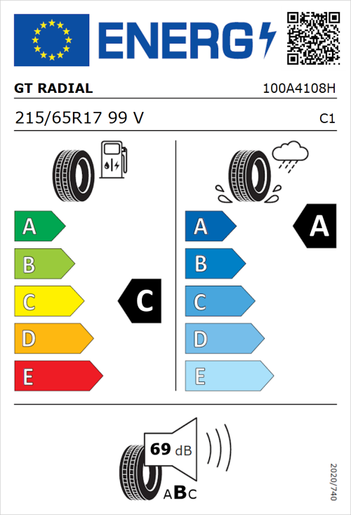 Tyre Label for GT Radial FE2 SUV 215/65R17 99V