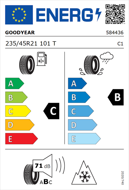 Tyre Label for Goodyear Vector 4Seasons Gen 3 SUV 235/45R21 101T