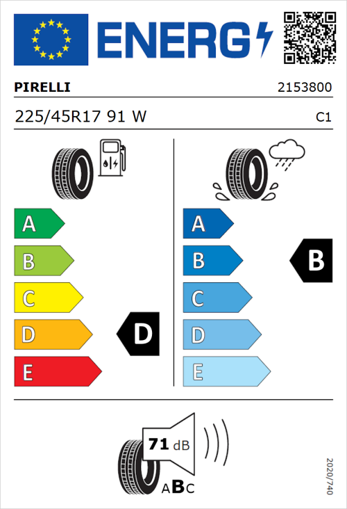 Tyre Label for Pirelli Cinturato P7 225/45R17 91W